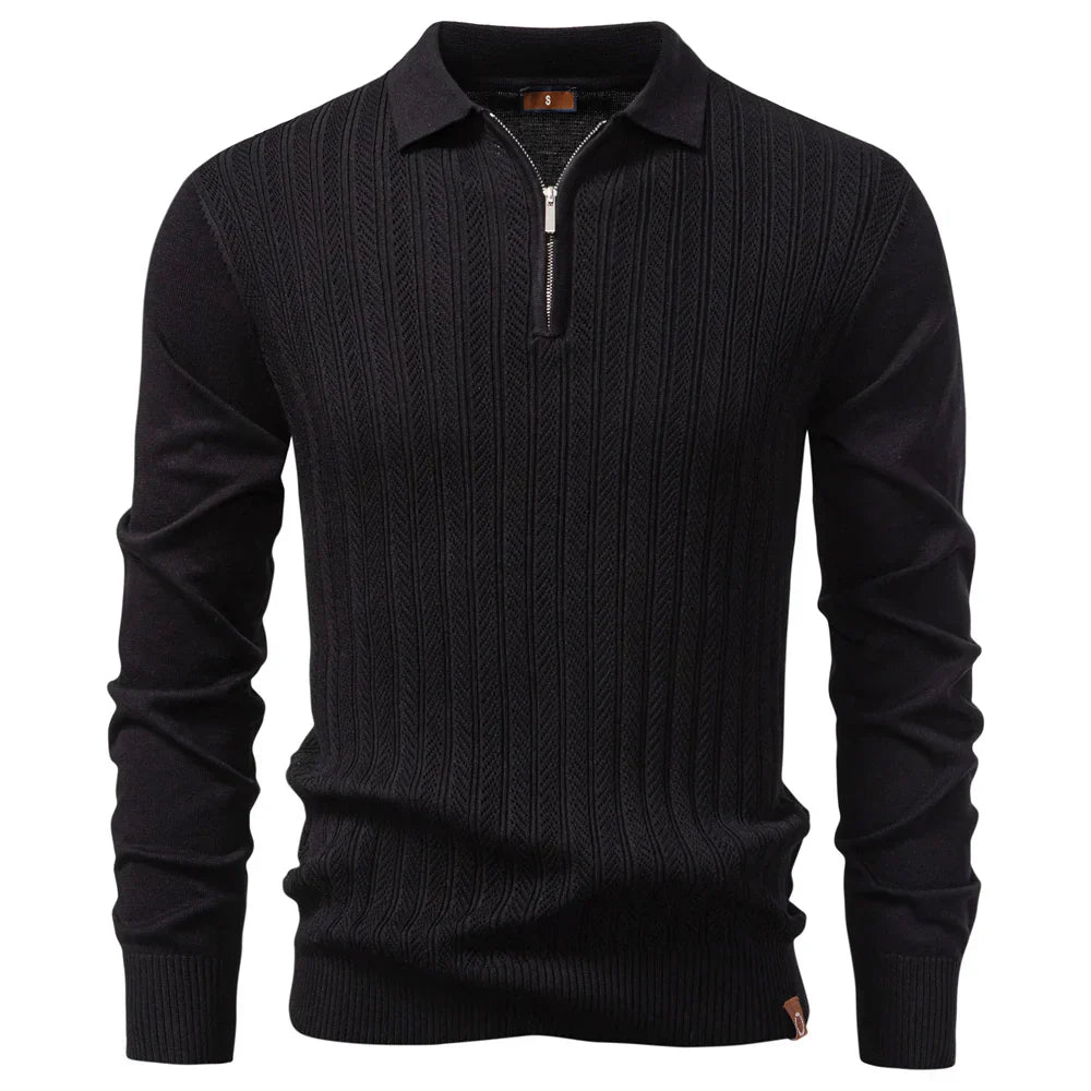 ARMANDO | Luxe structuur polo met rits voor heren