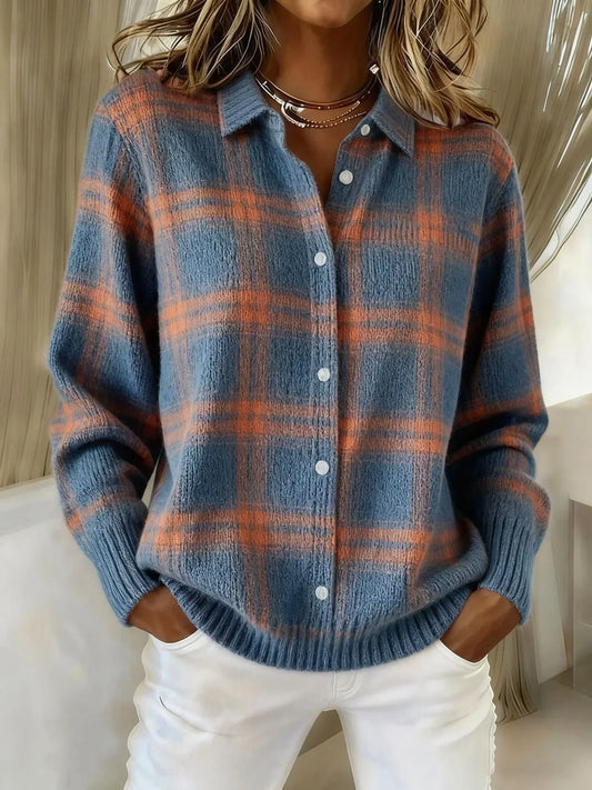 Elanzia | Retro Geruit Casual Trui met Contrast