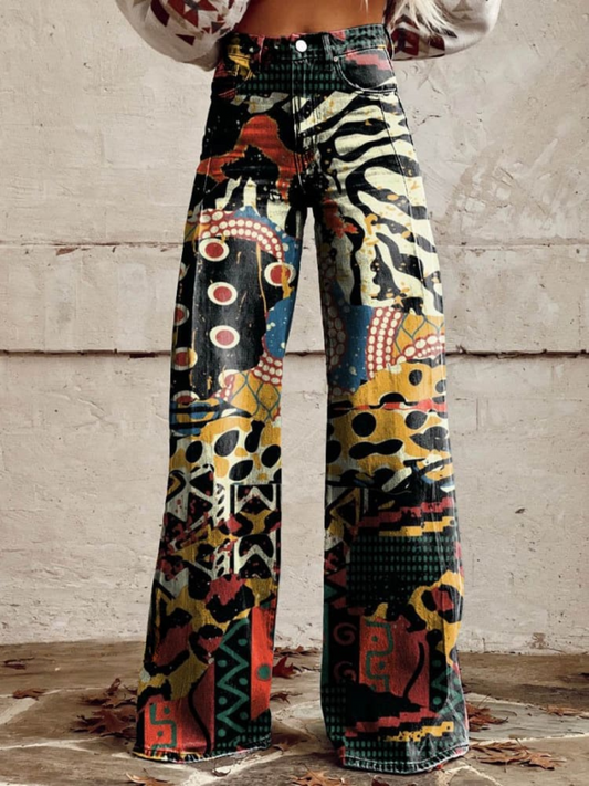 Vallerie | Wijde Broek met Elegant en Gedurfd Artistiek Motief
