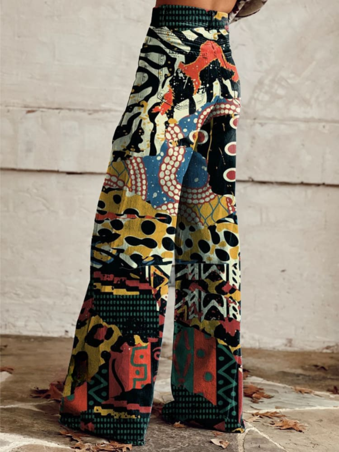 Vallerie | Wijde Broek met Elegant en Gedurfd Artistiek Motief