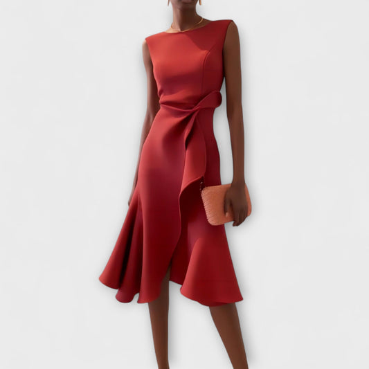 Anita – Asymmetrische Midi Jurk met Drapage
