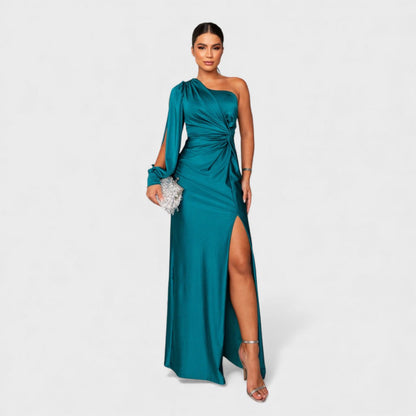 Elin | Elegante Maxi Jurk met One-Shoulder Pasvorm voor Avond & Feest