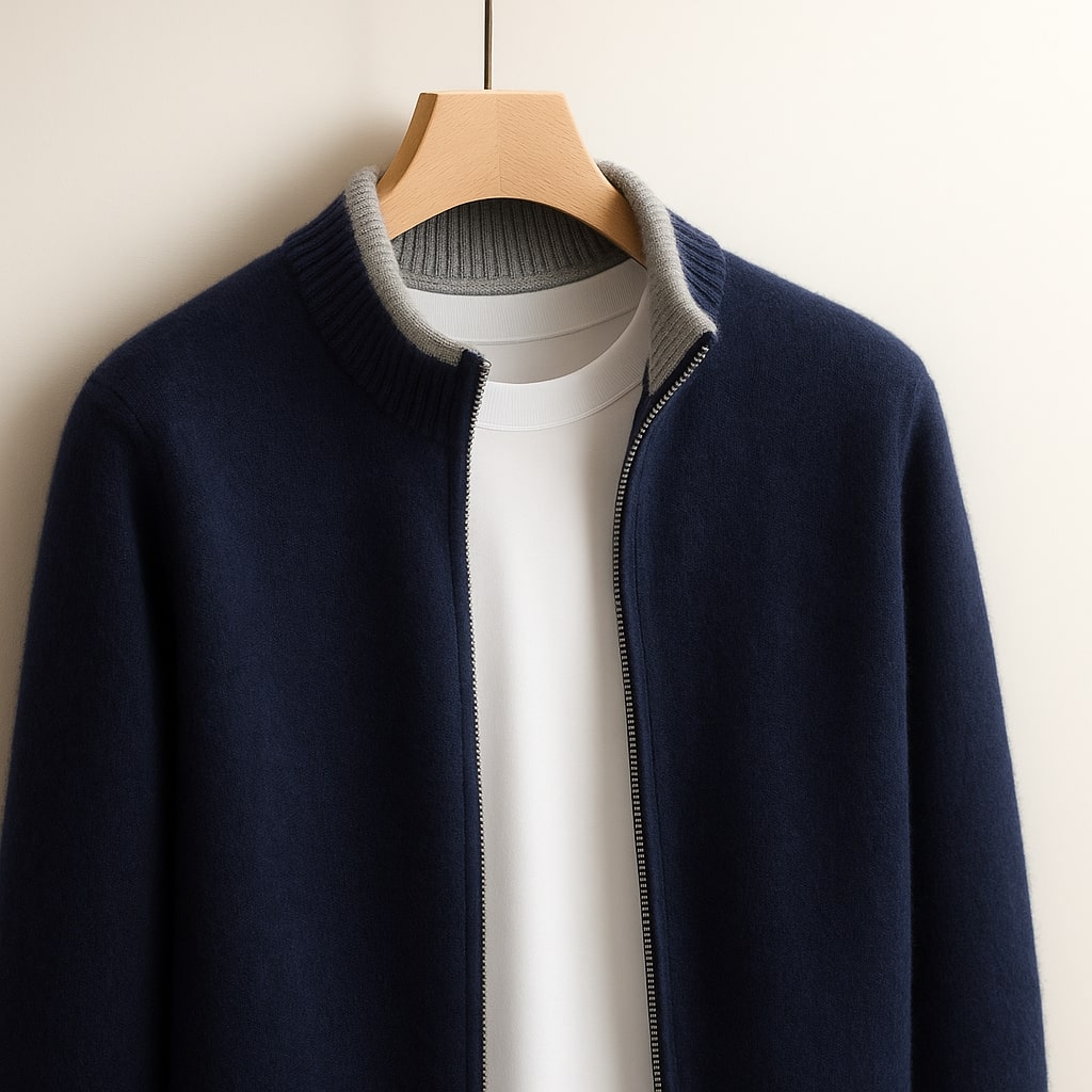 ROSSI MILANO | Heren Gebreide Jas met Ritssluiting Warmte en Elegante Dagelijkse Stijl