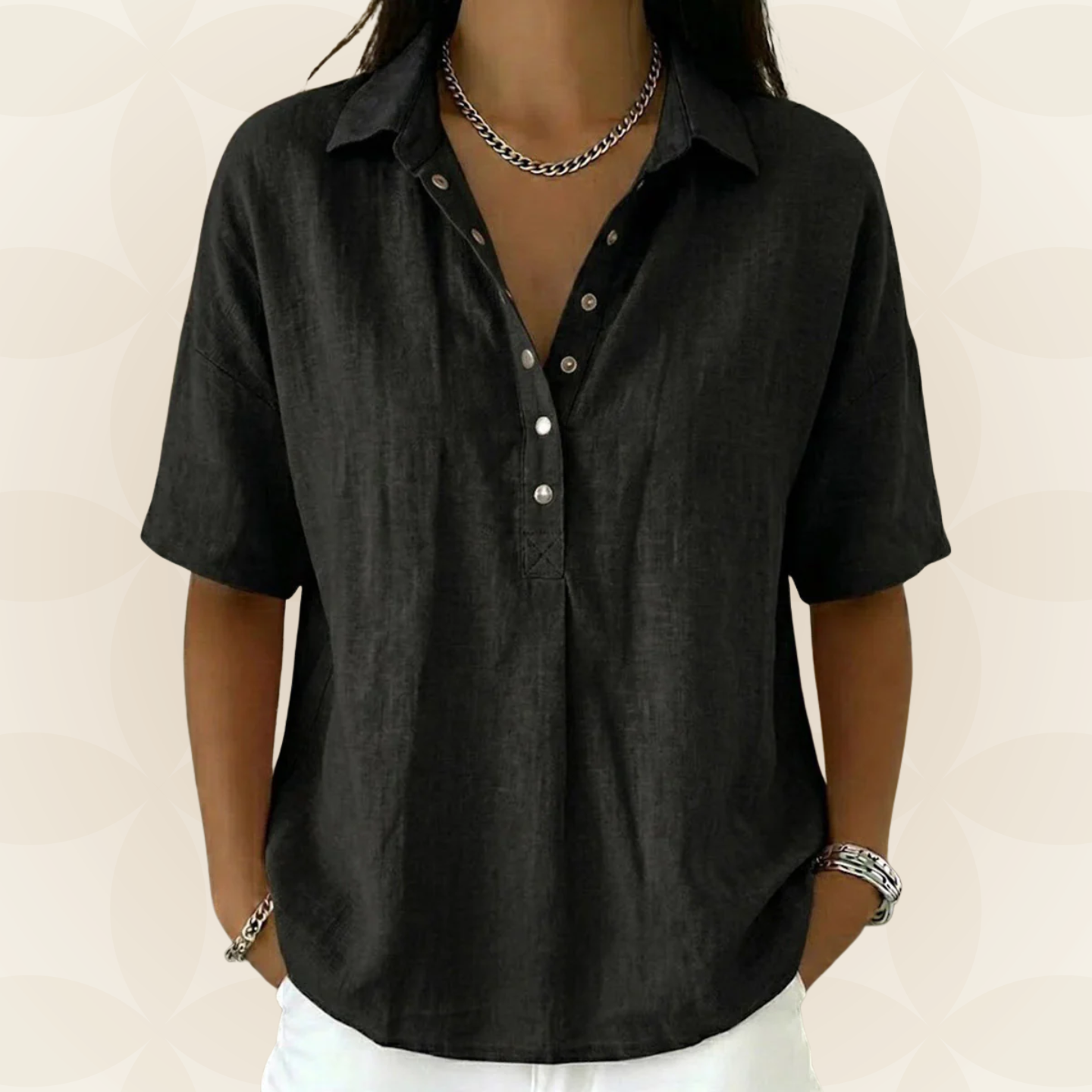 Anja - Blouse met kraag en knoopdetail