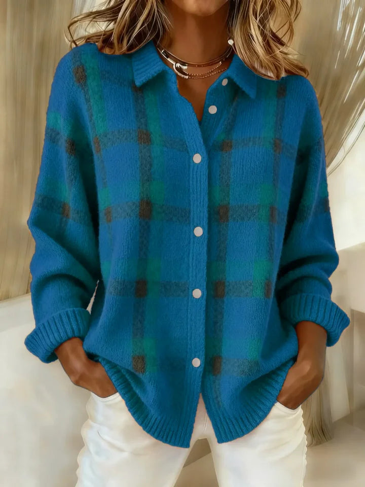 Elanzia | Retro Geruit Casual Trui met Contrast