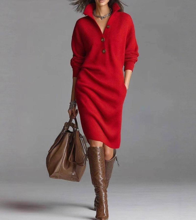Viola™ – Elegant Gebreid Midi Jurk