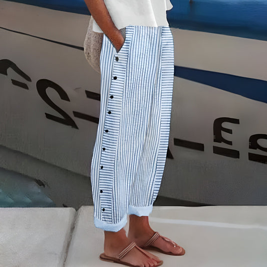 Naila | Lichte Zomerbroek met Dunne Strepen en Zijknopen voor Casual Chic Stijl