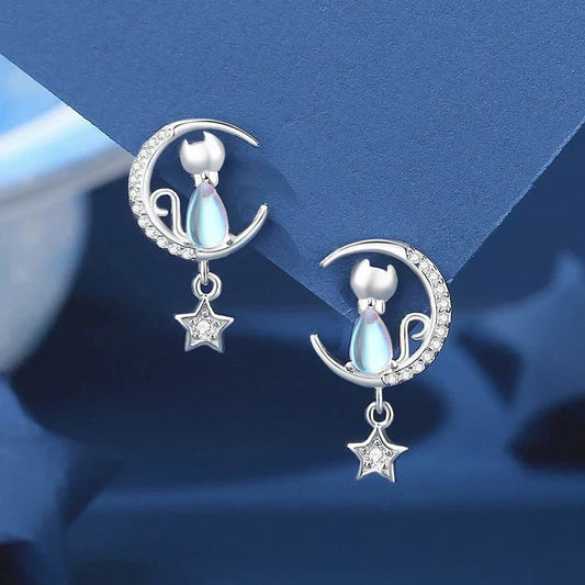 Oorbellen Mooncat in sterling zilver 925 met zirconia