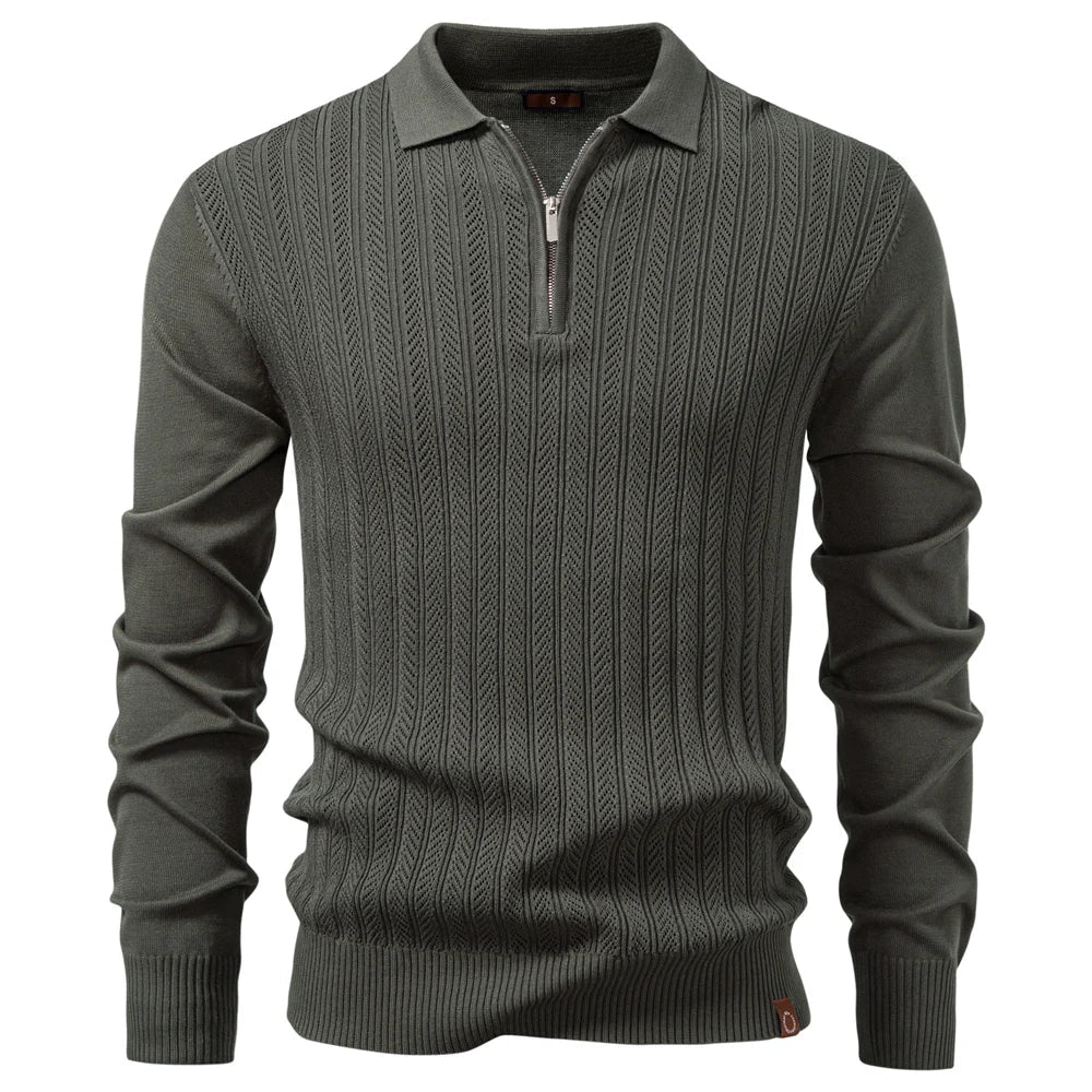 ARMANDO | Luxe structuur polo met rits voor heren