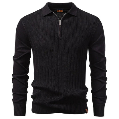 ARMANDO | Luxe structuur polo met rits voor heren
