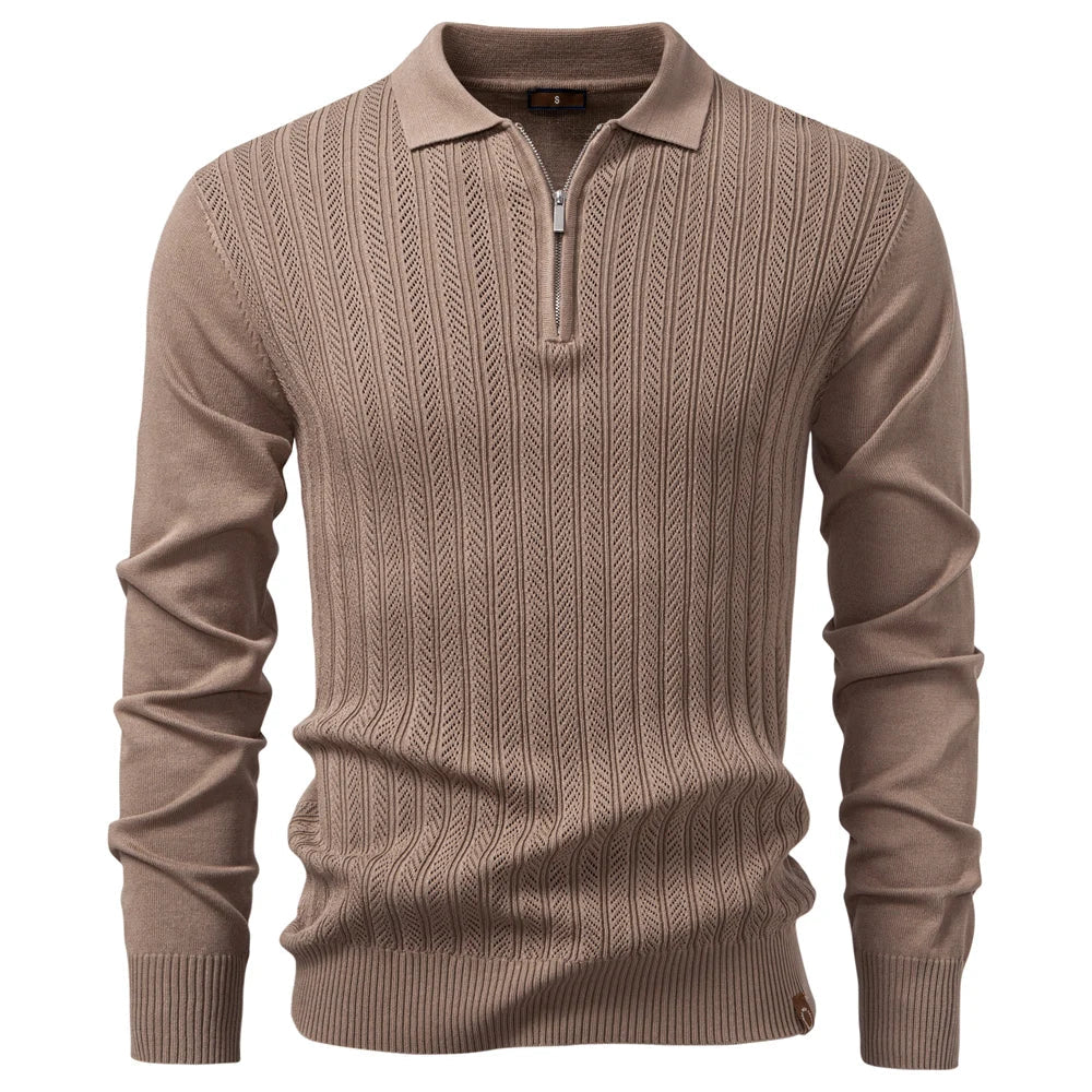 ARMANDO | Luxe structuur polo met rits voor heren