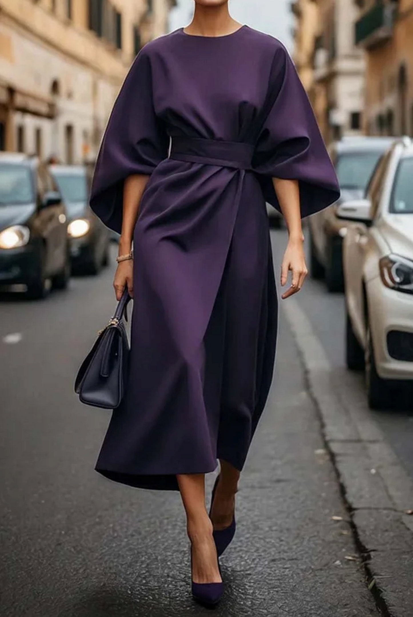 Sonja | Elegante Jurk met Lanternmouwen en Tailleband