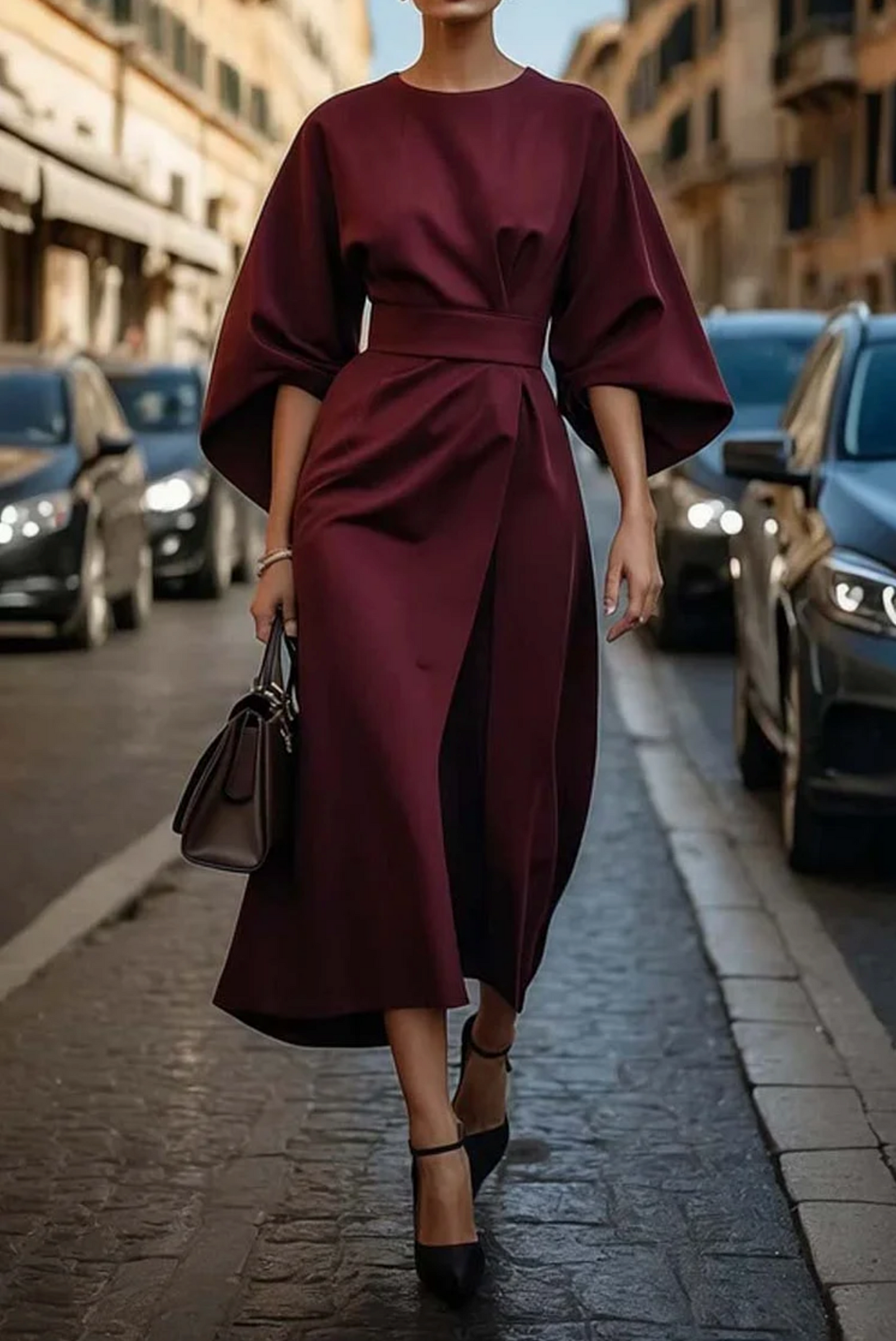 Sonja | Elegante Jurk met Lanternmouwen en Tailleband