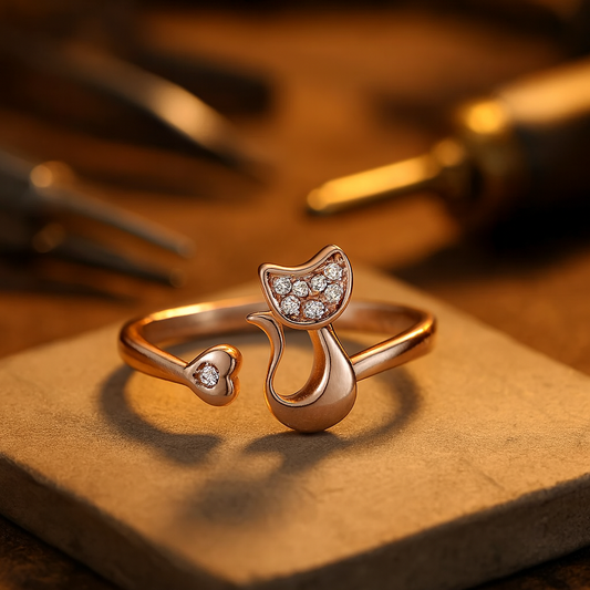 Cindy open ring met schattige kat – Zirkonia