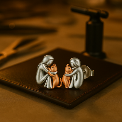 Huggies bicolor Zilveren en Gouden Kat Knuffel Oorbellen