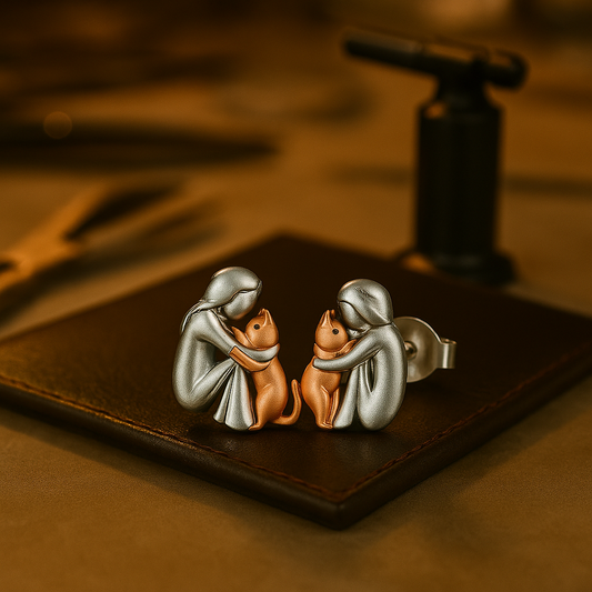 Huggies bicolor Zilveren en Gouden Kat Knuffel Oorbellen