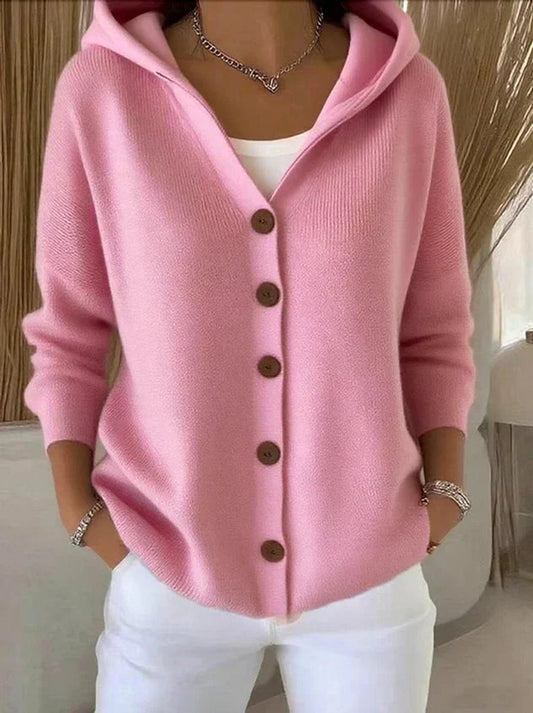 Kelly | Dames Relaxed-Fit Gebreide Cardigan Met Capuchon Knoopsluiting