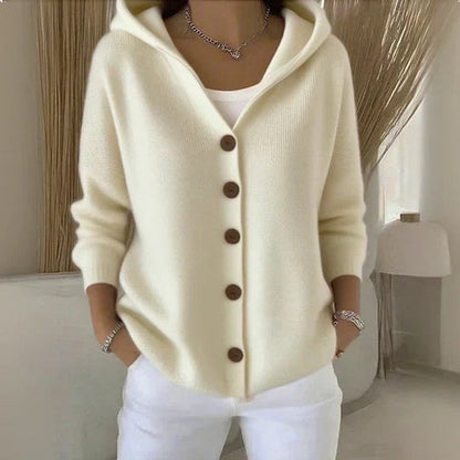 Kelly | Dames Relaxed-Fit Gebreide Cardigan Met Capuchon Knoopsluiting