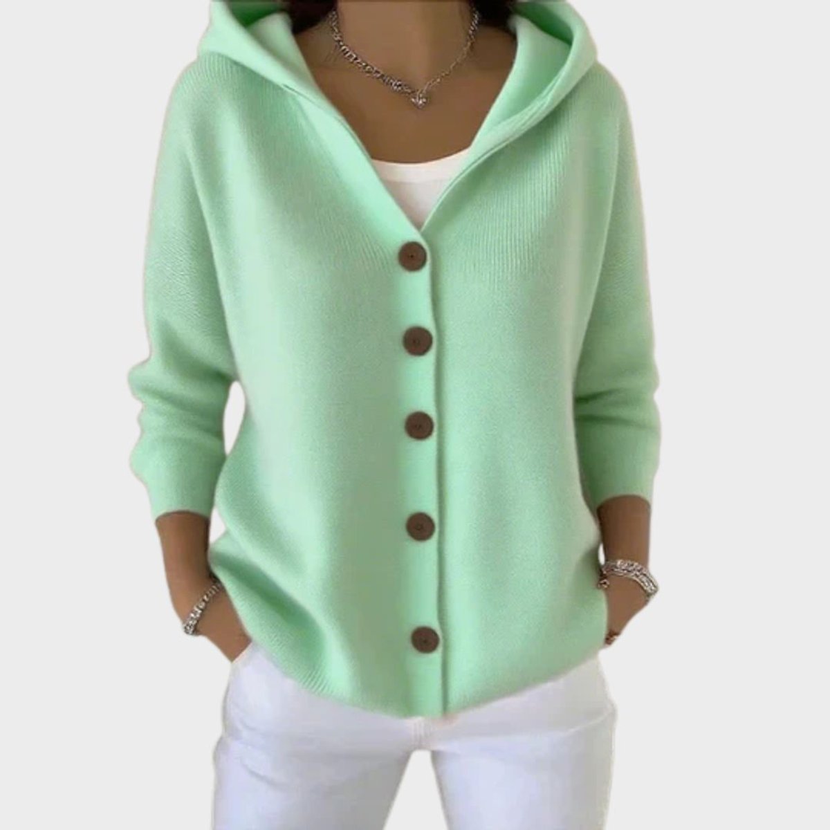 Kelly | Dames Relaxed-Fit Gebreide Cardigan Met Capuchon Knoopsluiting