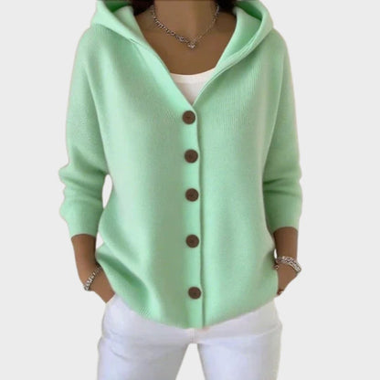 Kelly | Dames Relaxed-Fit Gebreide Cardigan Met Capuchon Knoopsluiting