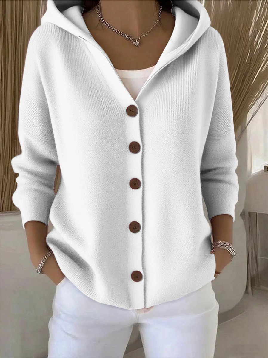 Kelly | Dames Relaxed-Fit Gebreide Cardigan Met Capuchon Knoopsluiting