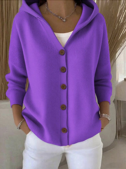 Kelly | Dames Relaxed-Fit Gebreide Cardigan Met Capuchon Knoopsluiting