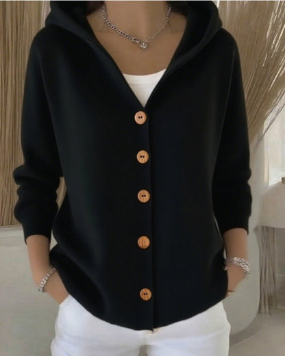 Kelly | Dames Relaxed-Fit Gebreide Cardigan Met Capuchon Knoopsluiting