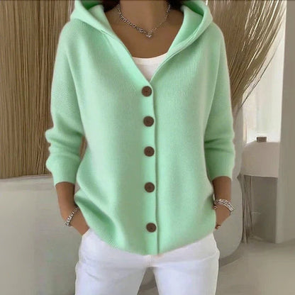 Kelly | Dames Relaxed-Fit Gebreide Cardigan Met Capuchon Knoopsluiting