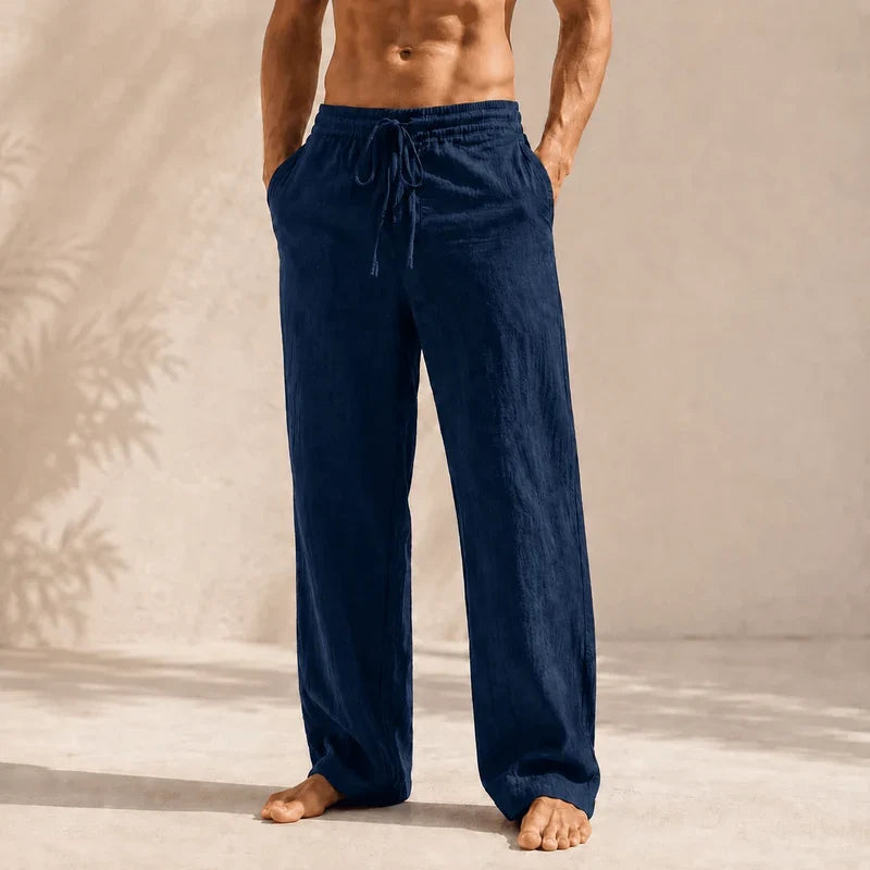 Heren Amalfi linnen broek met trekkoord
