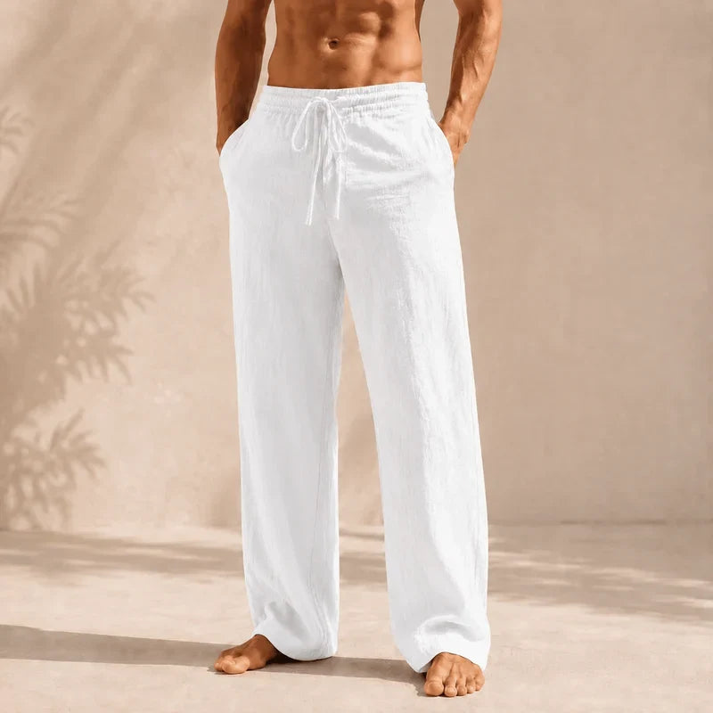 Heren Amalfi linnen broek met trekkoord